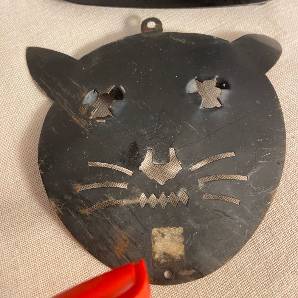 Vintage Black Cat face Metal Wall Decor candle holder LOT black cat silhouette - Picture 3 of 16